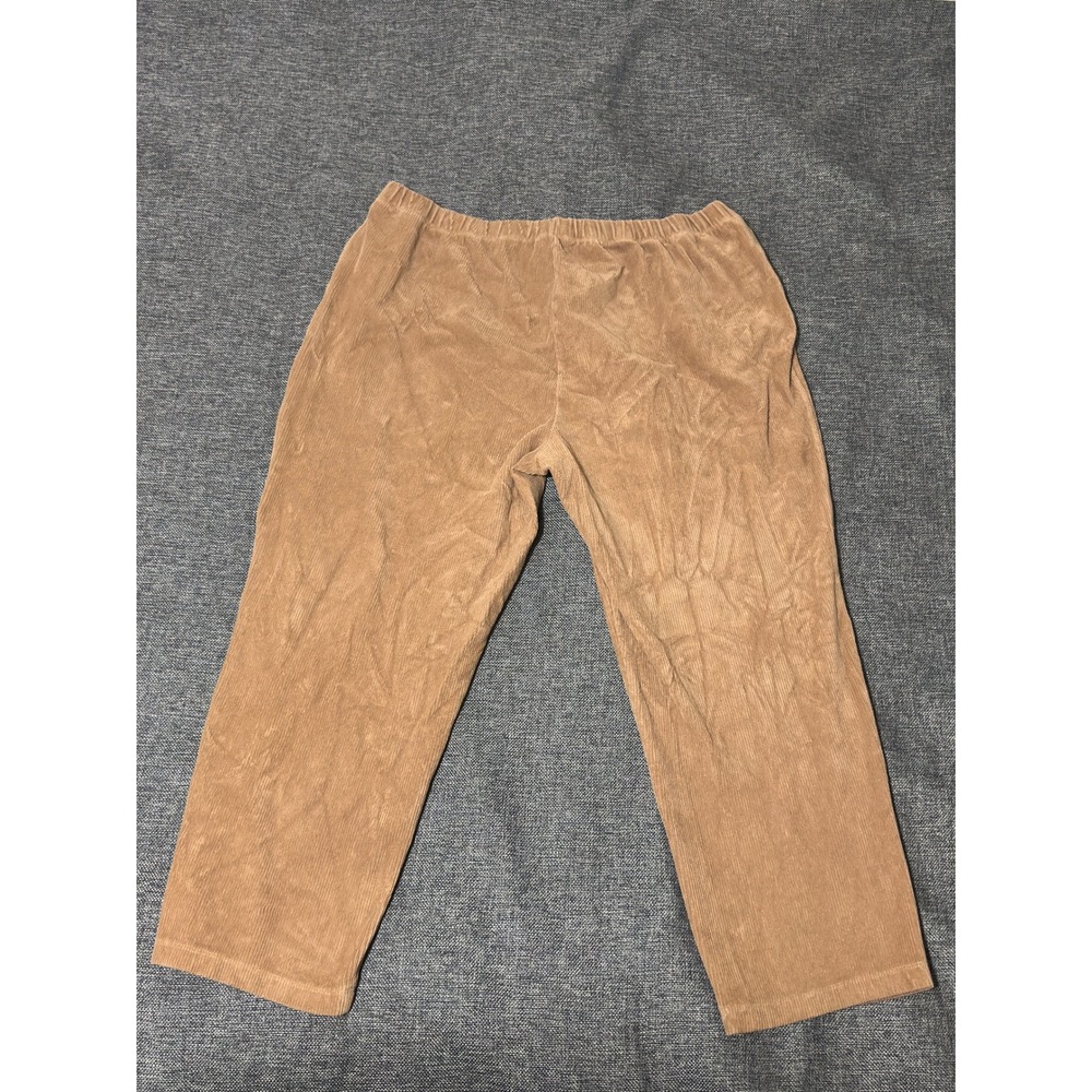 Lands End Womens 1X/P Corduroy Pants Tan Stretch Elastic Waist Petite